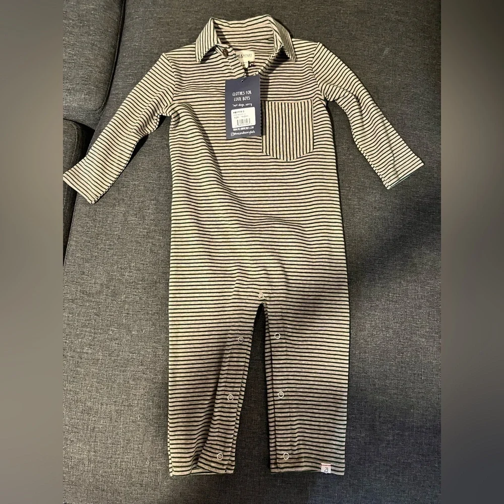 ME & HENRY GREEN STRIPE ROMPER Kingston Polo Romper Stripe